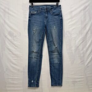 Calvin Klein Jeans Ankle Skinny Womens 27 Blue Distressed Ripped Denim